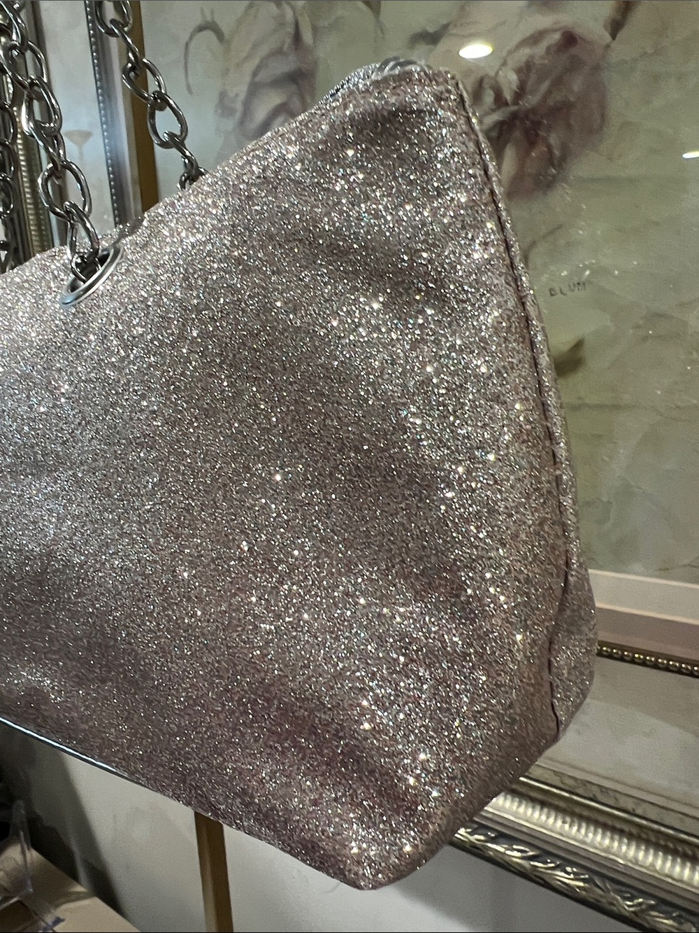 Silver-Pink Glitter Wine Bottle Carrier Bag - Picture 3 of 6